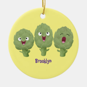 Kute zingende artisjokken plantaardige cartoon keramisch ornament