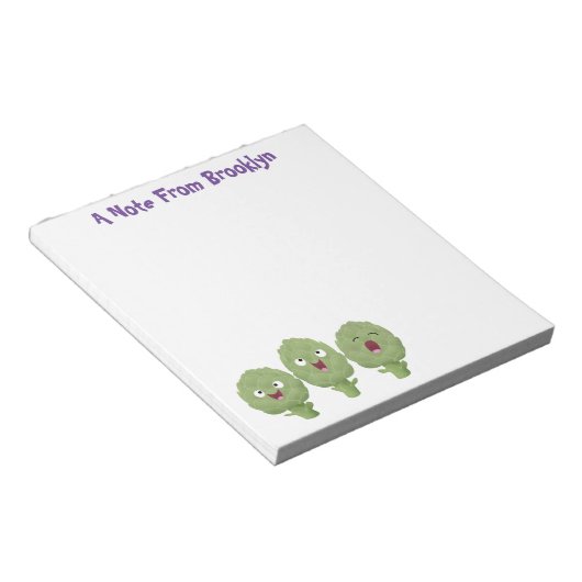 Kute zingende artisjokken plantaardige cartoon notitieblok (Schuin)