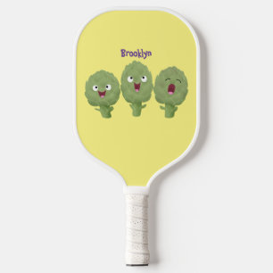 Kute zingende artisjokken plantaardige cartoon pickleball paddle