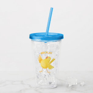 Kute zingende gele cartoon kanarie vogel acryl drinkbeker