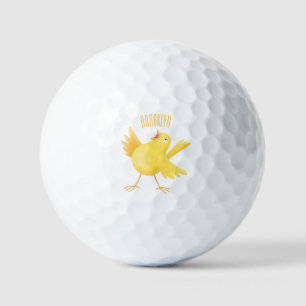 Kute zingende gele cartoon kanarie vogel golfballen