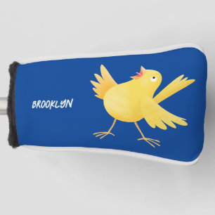 Kute zingende gele cartoon kanarie vogel golfheadcover