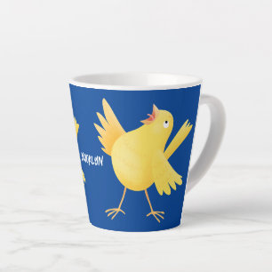 Kute zingende gele cartoon kanarie vogel latte mok