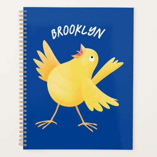Kute zingende gele cartoon kanarie vogel planner (Voorkant)