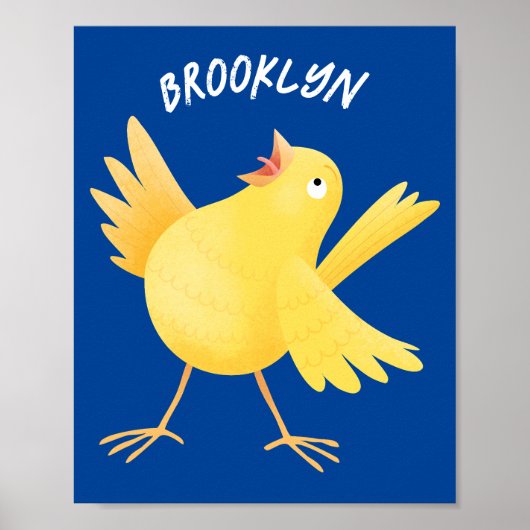 Kute zingende gele cartoon kanarie vogel poster (Voorkant)