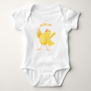 Kute zingende gele cartoon kanarie vogel romper