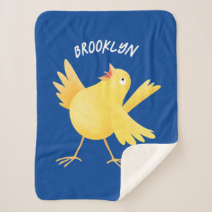 Kute zingende gele cartoon kanarie vogel sherpa deken