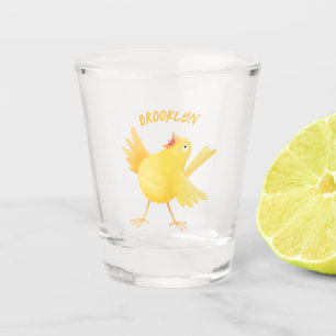 Kute zingende gele cartoon kanarie vogel shot glas