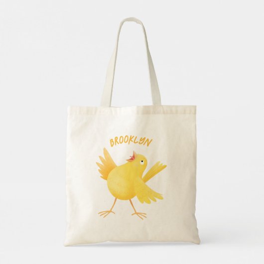 Kute zingende gele cartoon kanarie vogel tote bag (Achterkant)