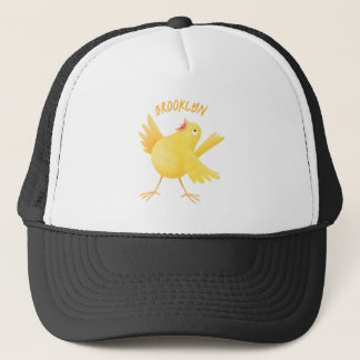 Kute zingende gele cartoon kanarie vogel trucker pet