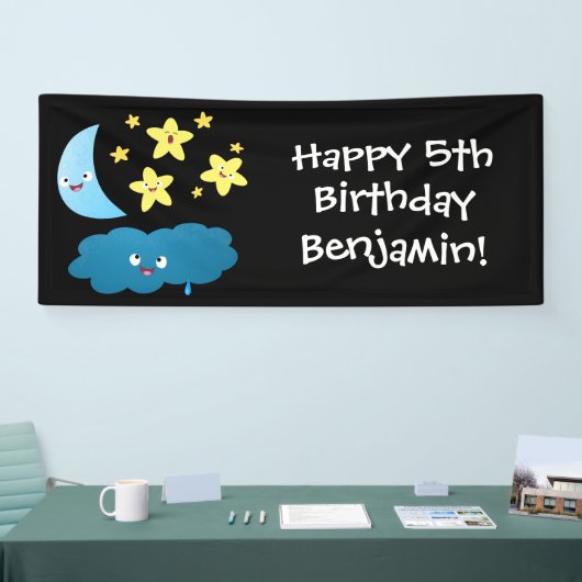 Kute zingsterren, maan en cloud cartoon spandoek (Beurs)