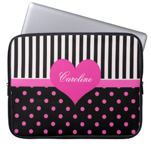 Kute, zoete roze polka-stippen met naam laptop sleeve