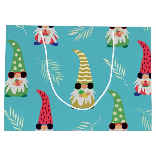 Kute zomergnomen met vruchtpatroon groot cadeauzakje (Achterkant)