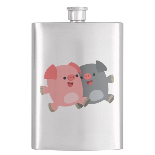 Kute zwarte en witte Cartoon Varkens Klassieke erl Heupfles (Voorkant)