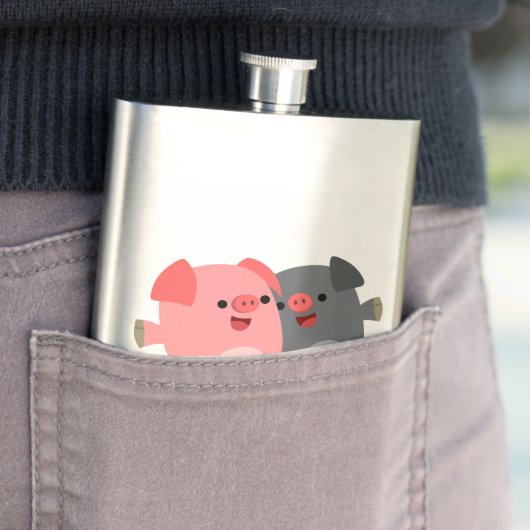 Kute zwarte en witte Cartoon Varkens Klassieke erl Heupfles (Voorbeeld)