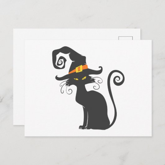 Kute zwarte kat in een heks pet - Kies achtergrond Briefkaart (Voorkant / Achterkant)
