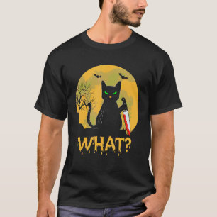 Kute zwarte kat met bloedige dolk, volle maan kost t-shirt