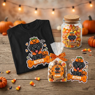Kute Zwarte Lab Halloween Pompoen Persoonlijke Kin T-shirt