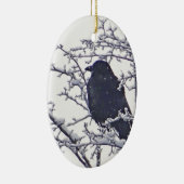 Kute zwarte vogel in sneeuwtakken keramisch ornament (Rechts)