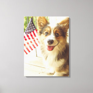 Kutest Baby Animals Amerikaanse vlag Corgi Canvas Afdruk