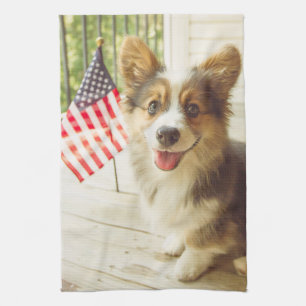 Kutest Baby Animals   Amerikaanse vlag Corgi Theedoek