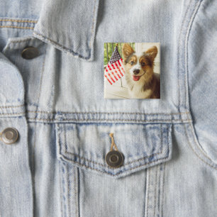 Kutest Baby Animals Amerikaanse vlag Corgi Vierkante Button 5,1 Cm