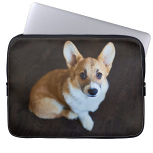 Kutest Baby Animals Corgi die omhoog kijkt Laptop Sleeve