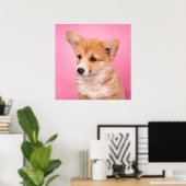 Kutest Baby Animals | Corgi Puppy op roze Poster (Thuiskantoor)