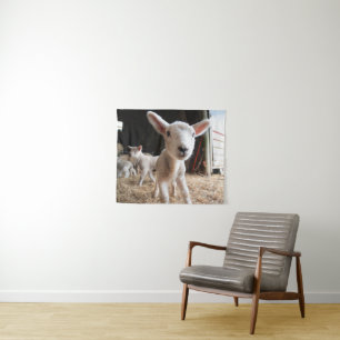 Kutest Baby Animals Cute Lamb in een Boerderij Wandkleed
