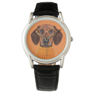 Kutest Baby Animals   Dachshund Oranje Sweater Horloge