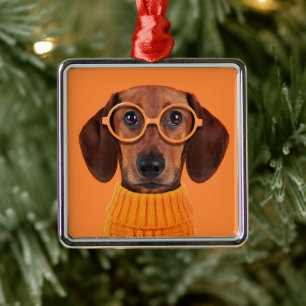 Kutest Baby Animals   Dachshund Oranje Sweater Metalen Ornament