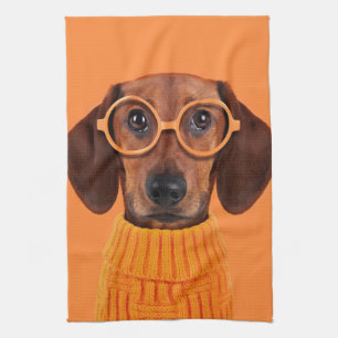 Kutest Baby Animals Dachshund Oranje Sweater Theedoek