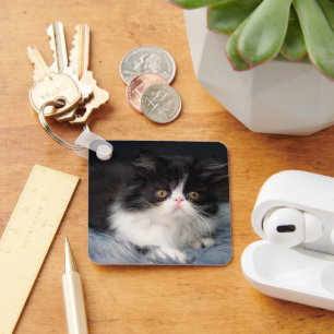Kutest Baby Animals Fluffy B&W Kitten Sleutelhanger