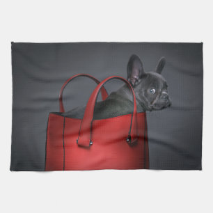 Kutest Baby Animals Franse Bulldog Red Hand Bag Theedoek