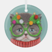 Kutest Baby Animals | Kat-kerstkeuken Glas Ornament (Voorkant)