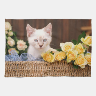 Kutest Baby Animals Keuken en gele rozen Theedoek