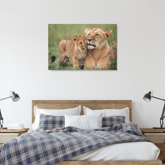 Kutest Baby Animals | Lion Cub en moeder Canvas Afdruk (Insitu (Slaapkamer))