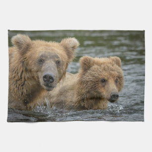 Kutest Baby Animals Mama Beer en haar kubussen Theedoek