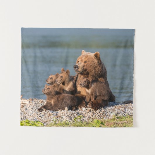 Kutest Baby Animals | Moeder Beer en kubussen Wandkleed (Voorkant (horizontaal))