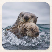 Kutest Baby Animals | Otter Baby en moeder Vierkante Kartonnen Onderzetter (Voorkant)