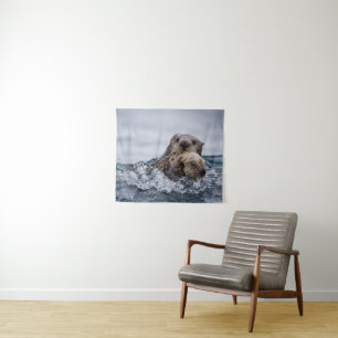Kutest Baby Animals Otter Baby en moeder Wandkleed