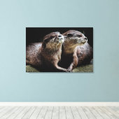 Kutest Baby Animals | Otters Holding Hands Canvas Afdruk (Insitu (Houten vloer))