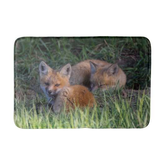 Kutest Baby Animals | Paar van Red Fox Kit Sibling Badmat (Voorkant)