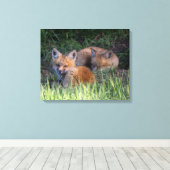 Kutest Baby Animals | Paar van Red Fox Kit Sibling Canvas Afdruk (Insitu (Houten vloer))