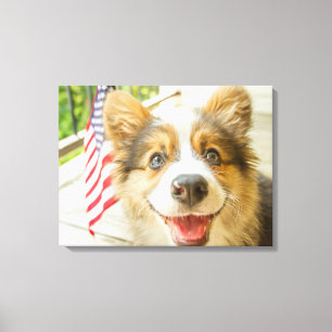 Kutest Baby Animals   Patriotic Corgi Puppy Canvas Afdruk