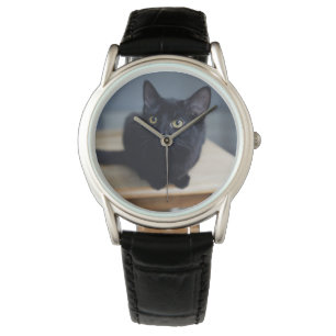 Kutest Baby Animals   Portret van een zwarte kat Horloge