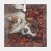 Kutest Baby Animals | Spaniel in najaarsbladeren Glas Ornament (Voorkant)