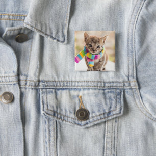 Kutest Baby Animals Tabby Kitten Rainbow Scarf Vierkante Button 5,1 Cm