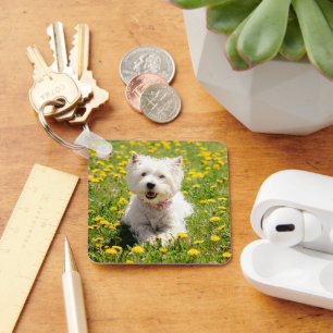 Kutest Baby Animals Westie Dog in Dandelions Sleutelhanger