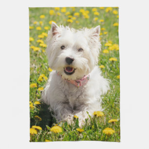 Kutest Baby Animals Westie Dog in Dandelions Theedoek